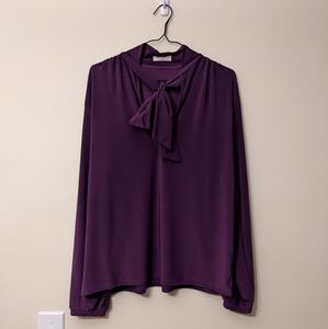 BABATON Rich Purple Long Sleeve Blouse with neck bow detail